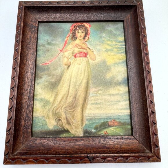 Vtg Blue Boy Thomas Gainsborough Pinkie Lawrence Raised Prints Wood Carved Frame - Picture 6 of 14